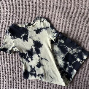 Blue and White Tie-Dye Ribbed Bodycon Dress